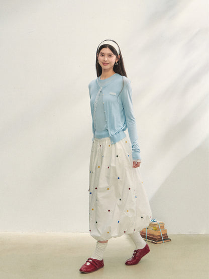 White Heavy-duty Floral Embroidered Midi Skirt