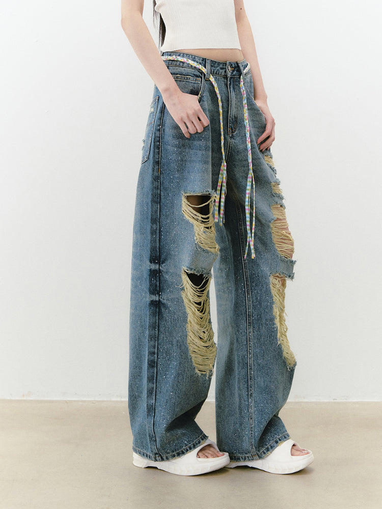 Blue Sparkly Ripped Jeans