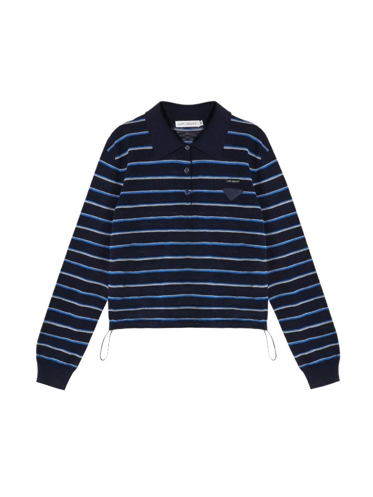 Beige &amp; Blue Striped Polo Knit T-shirt