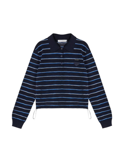 Beige &amp; Blue Striped Polo Knit T-shirt