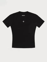 Waist-Cinching Embroidered Round-Neck T-Shirt