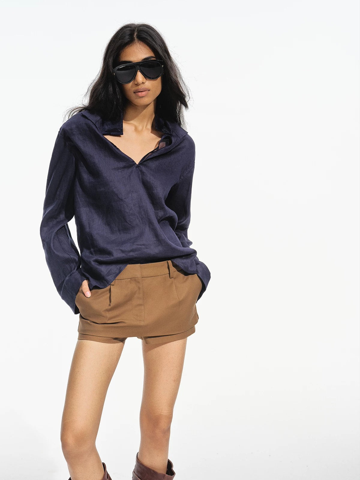 Pleated Low Rise Shorts