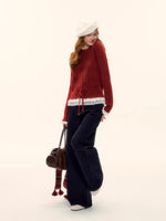 Cable Knit Lace Hem Drawstring Sweater