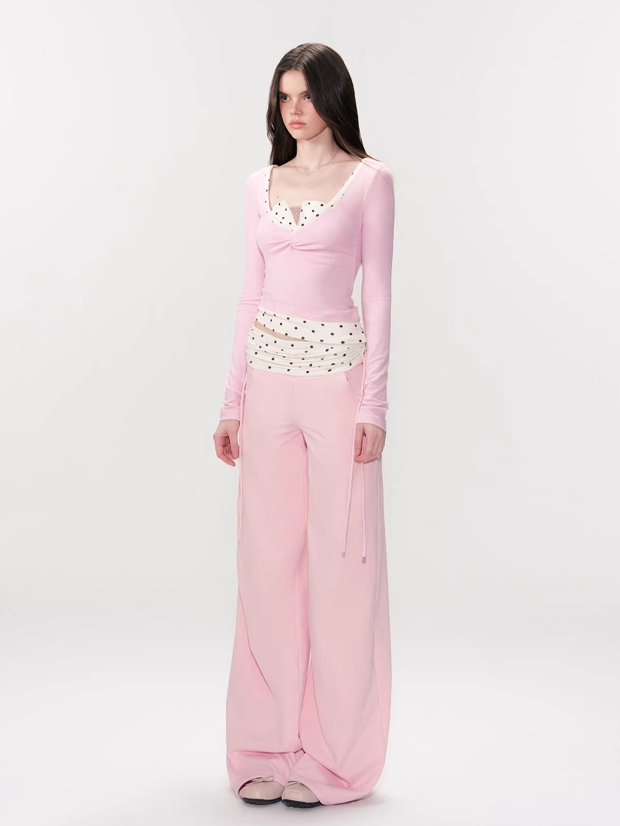 Pink Contrast Polka Pants