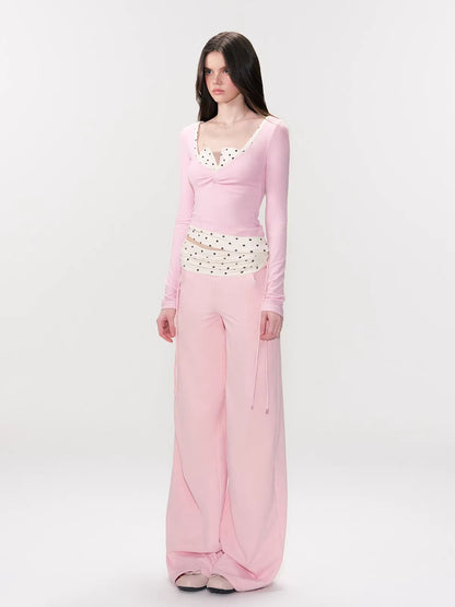 Pink Contrast Polka Pants
