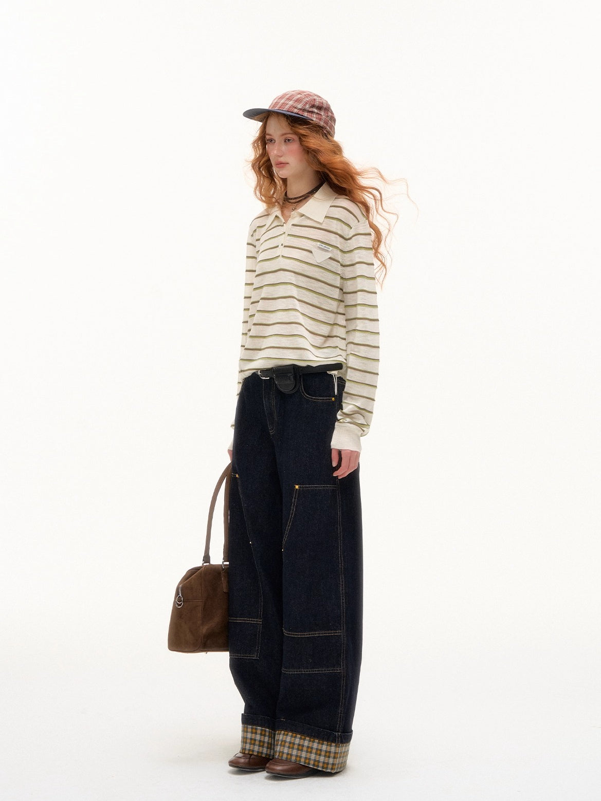 Beige &amp; Blue Striped Polo Knit T-shirt