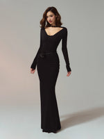 Ruched Boned Waist Slim-Fit V-Neck Maxi Dress