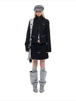 Stand Collar Denim Jacket & Skirt Set