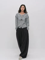 Pleated Wide Leg Wool Pants