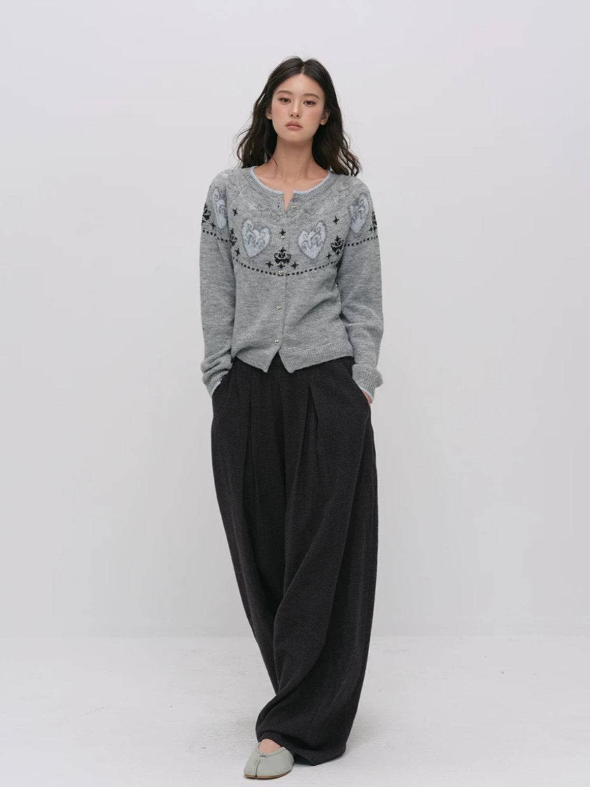 Pleated Wide Leg Wool Pants
