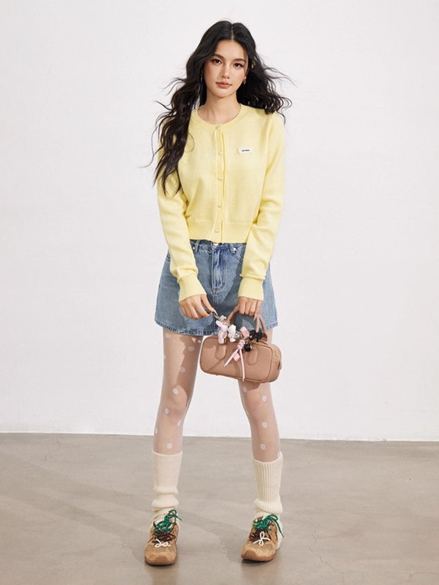 Blue &amp; Yellow Rolled Hem Knit Cardigan