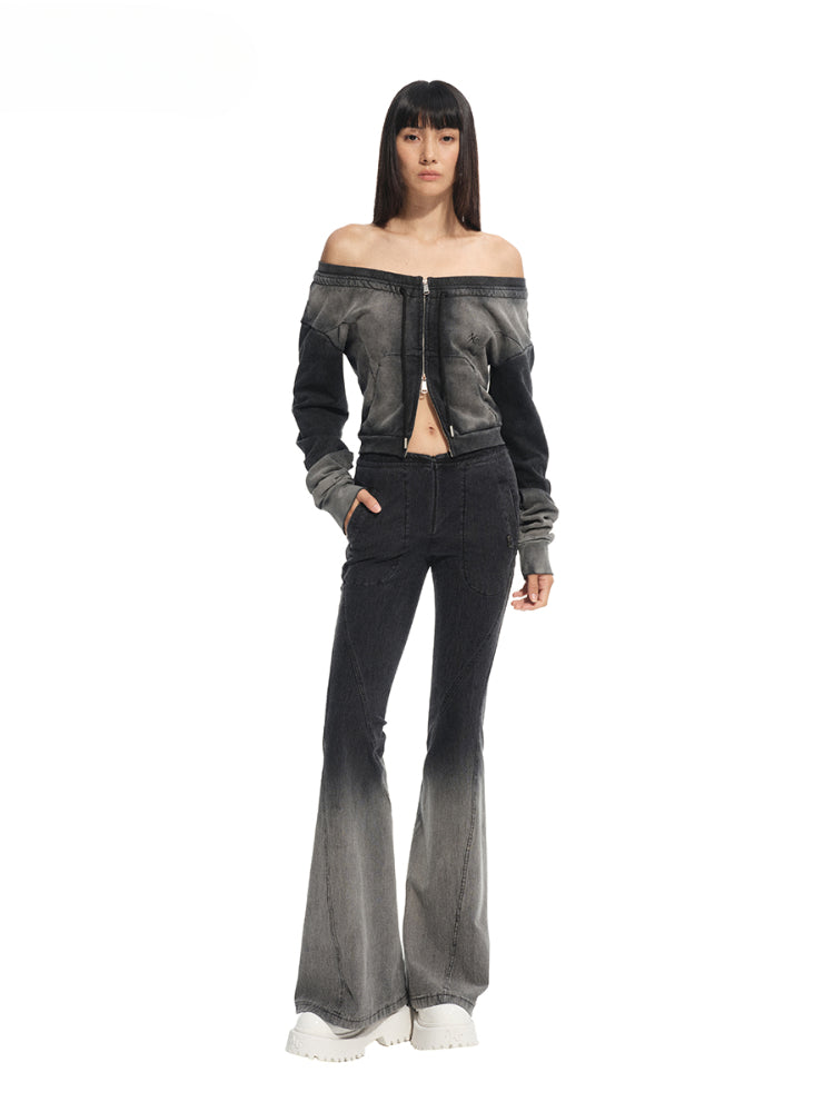 Washed Slim-Fit One-Shoulder Sweatshirt