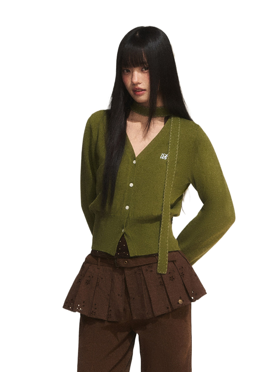 Vintage Green V-Neck Knit Cardigan