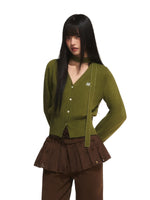 Vintage Green V-Neck Knit Cardigan
