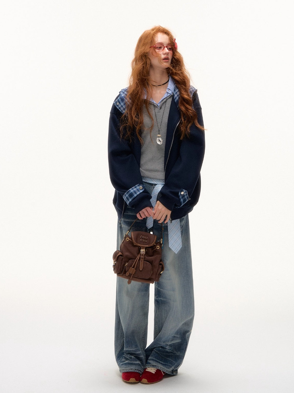 Plaid Patchwork Hoodie Cardigan