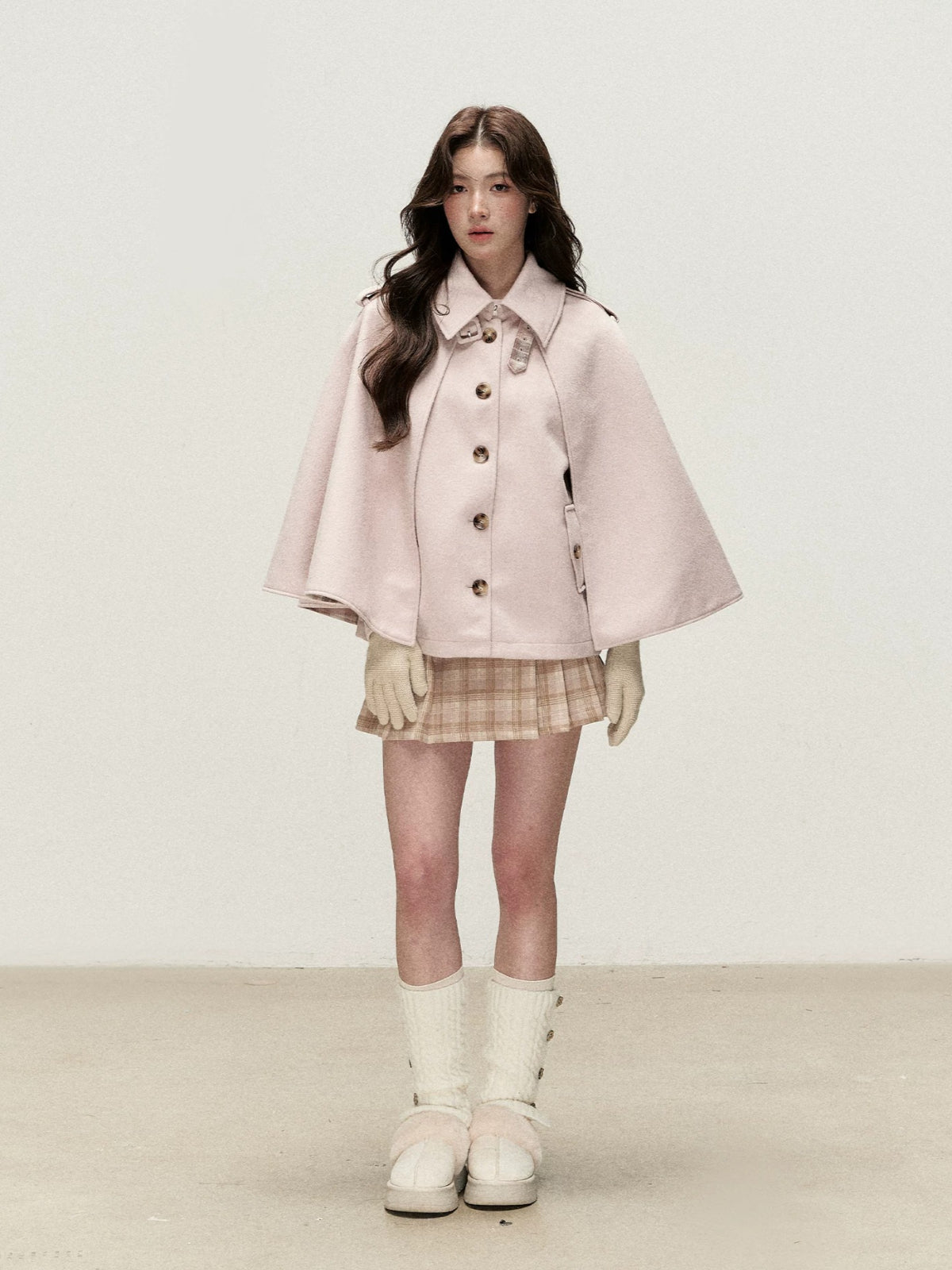 Vintage Plaid Panel Wool Cape Coat