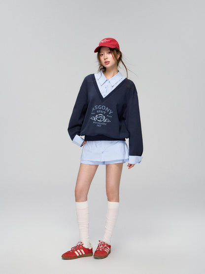 Yellow &amp; Navy Collegiate Butterfly Sweatshirt &amp; Skirt Set