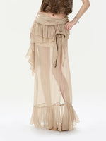Bow-Waist Ruffle Maxi Skirt