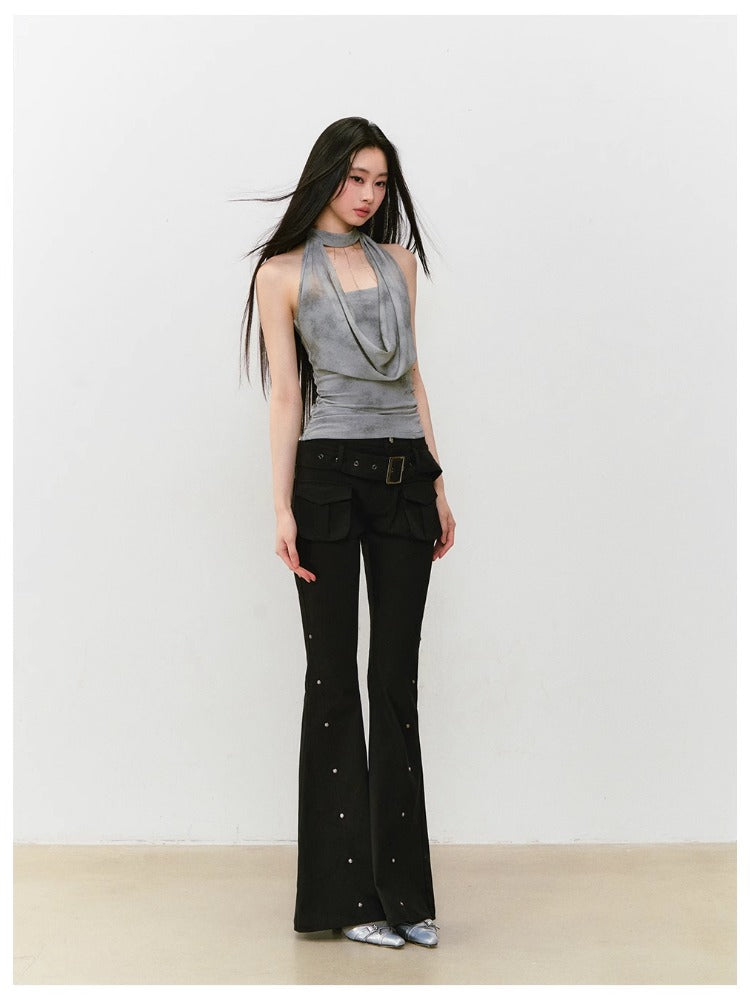 Rose Rivet Flared Cargo Pants