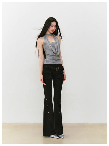 Rose Rivet Flared Cargo Pants