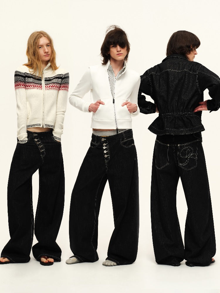 Asymmetric Button Straight Jeans