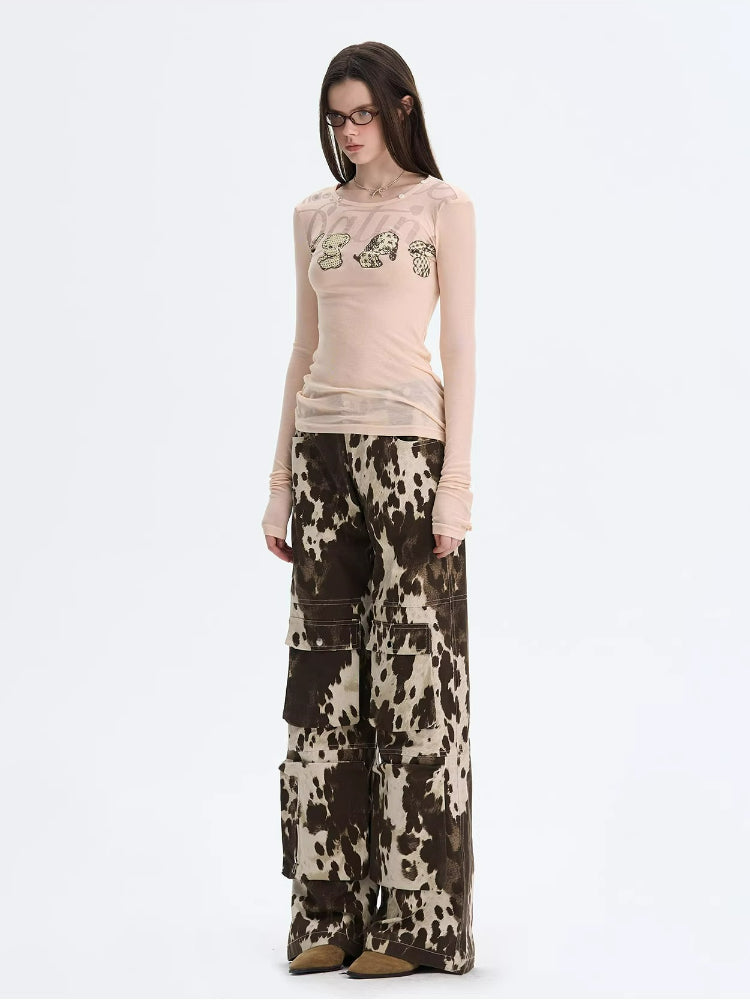 Puppy Print Layered Knit Top