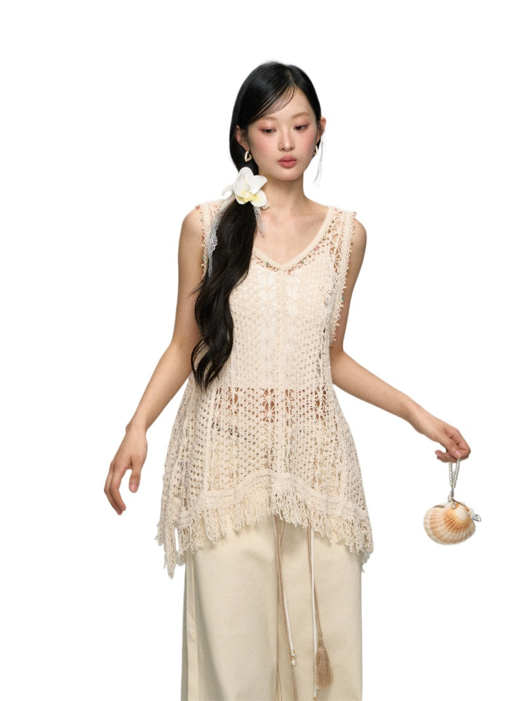 Hollow Crochet Fringe Hem Camisole