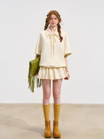 Bowknot Pleated Short-sleeved Dress