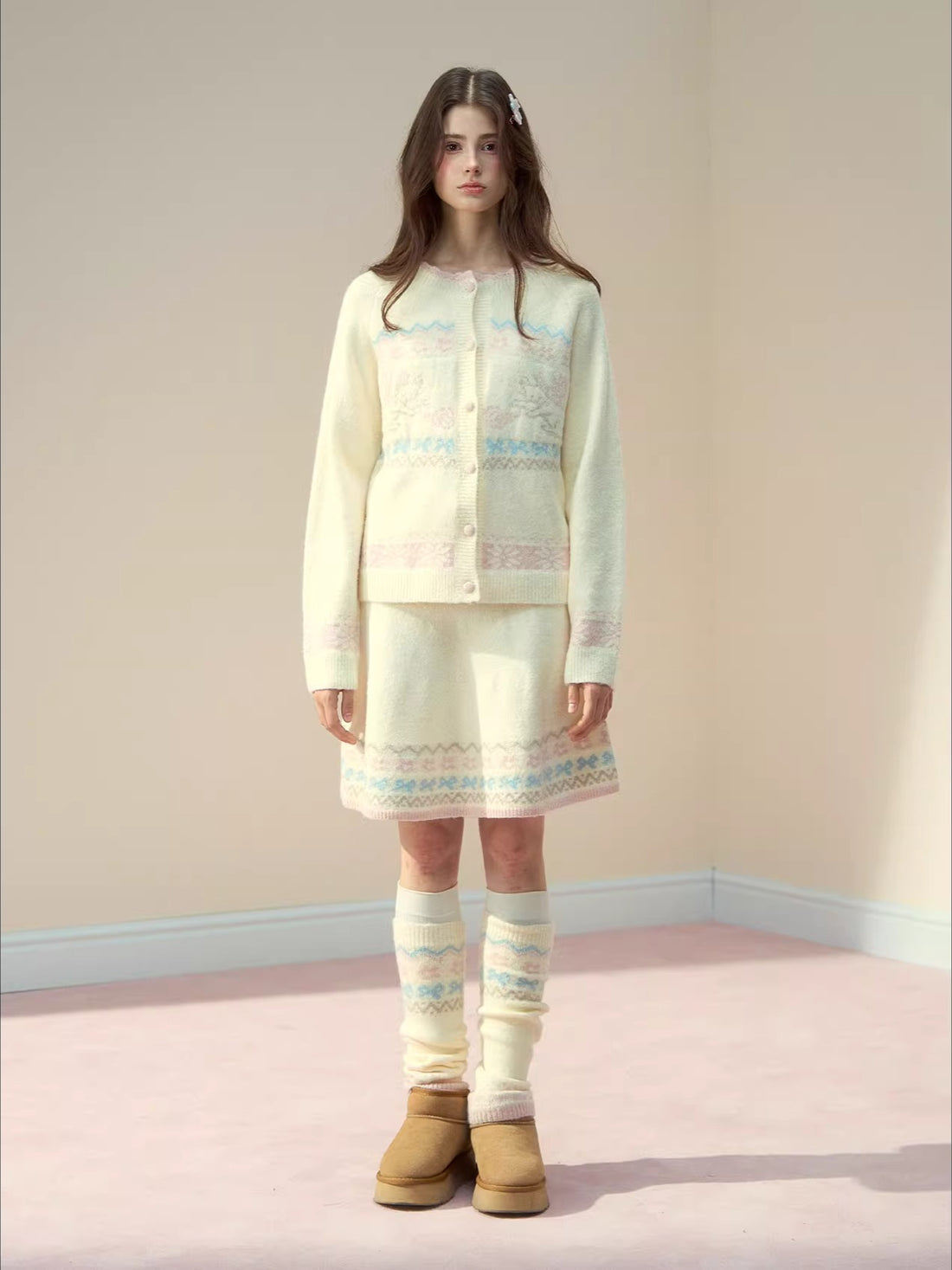 Gray &amp; Off-white Fair Isle Cat Knit Set