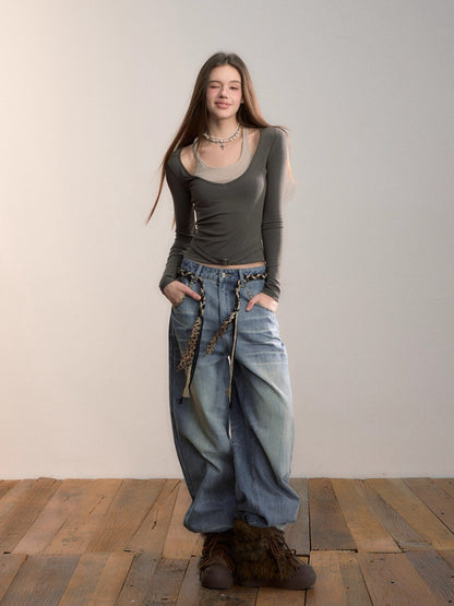 Contrast Belt Knit Top