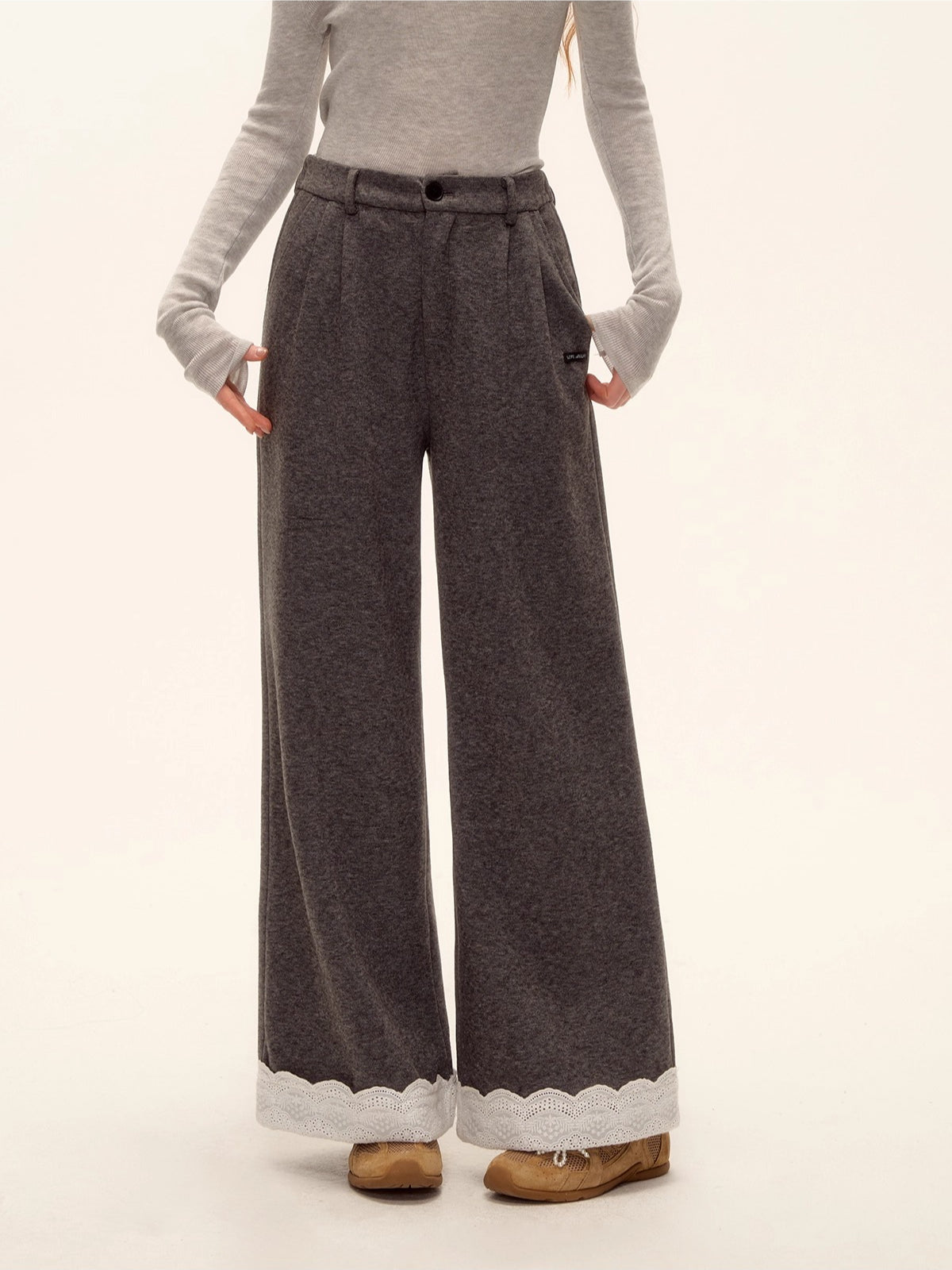 Wool Embroidered Trim Pants