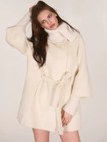 Asymmetric Collar Belted Wool Coat