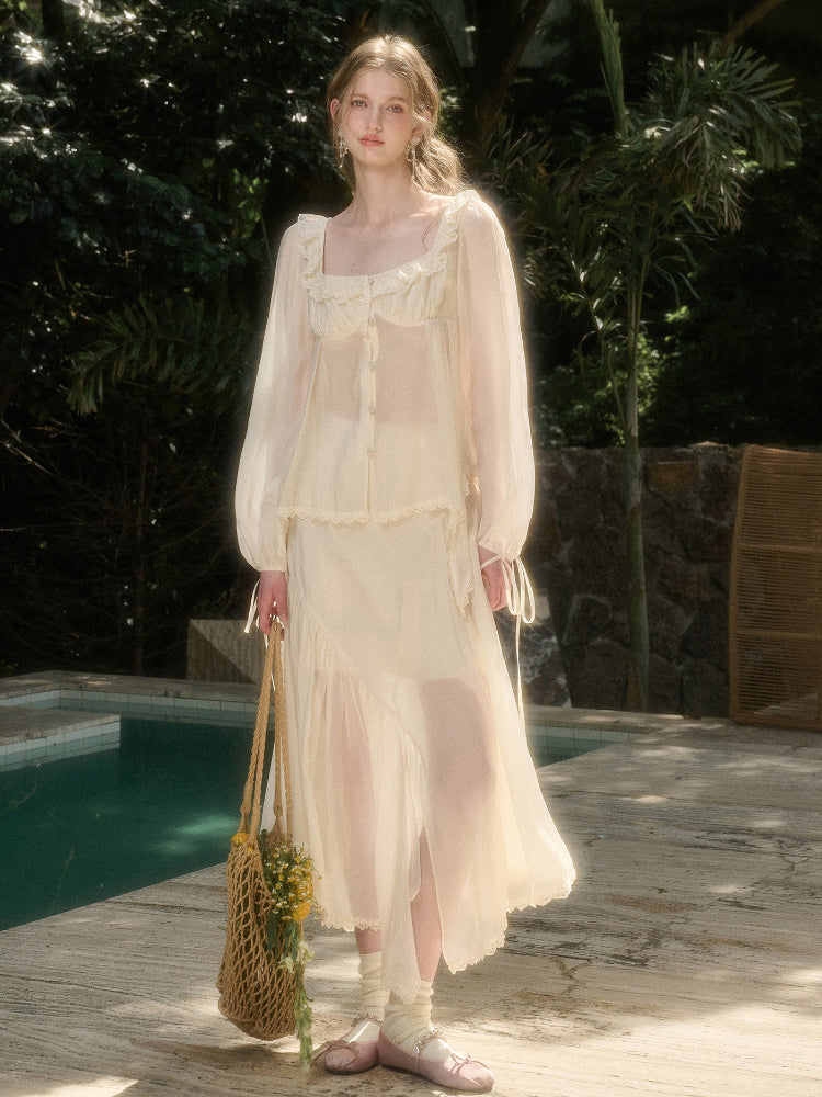 Tencel Air Fabric Shirt &amp; Skirt Set