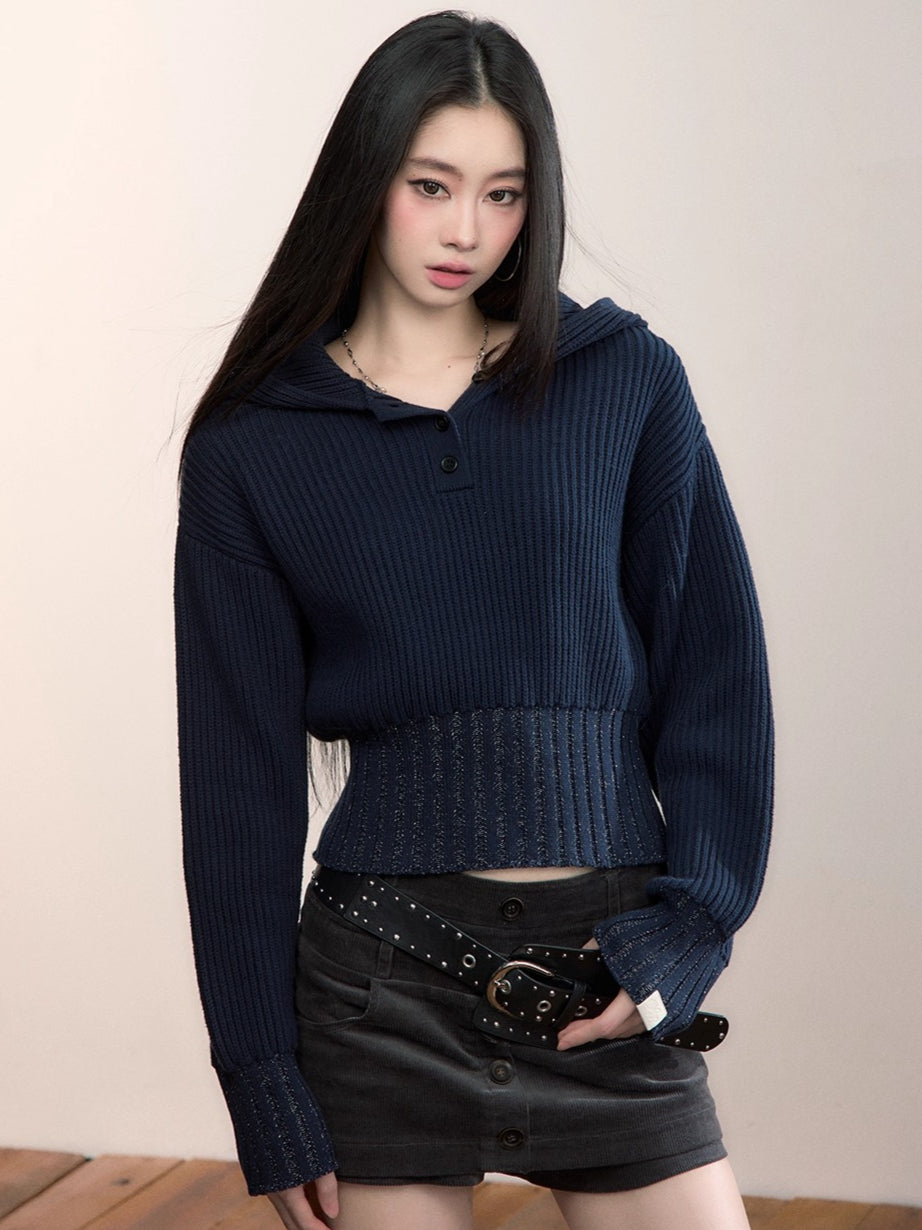 Hooded Ribbed Cropped Sweater
