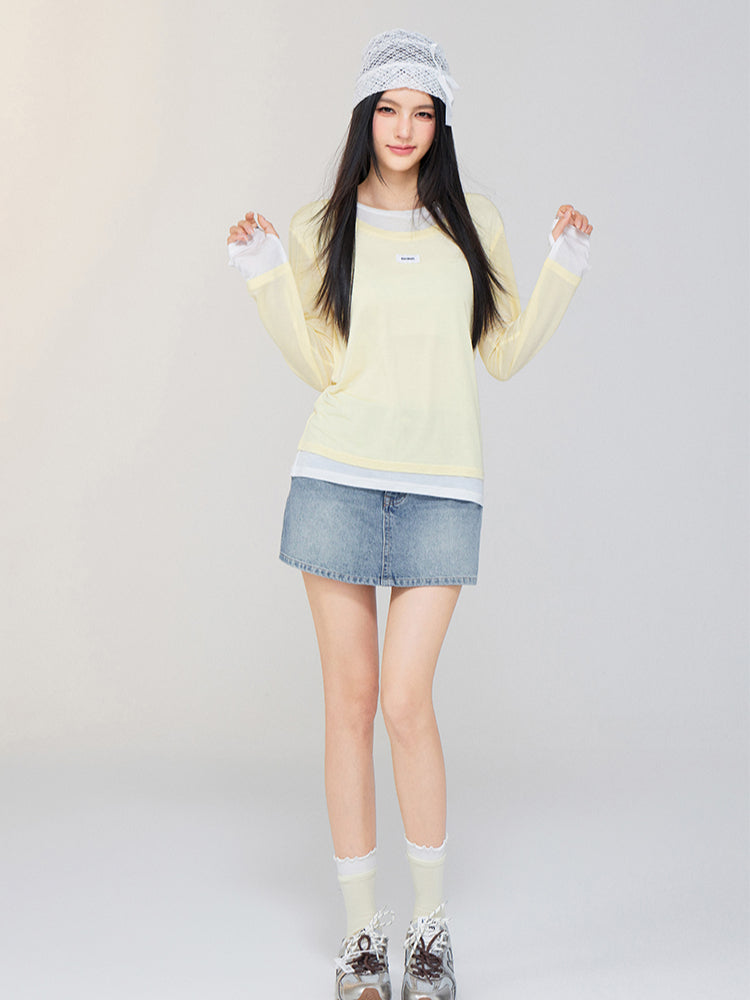 Faux Two-Piece Tencel Sunscreen T-shirt