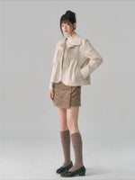 Pleated Curved-Hem Leather Jacket