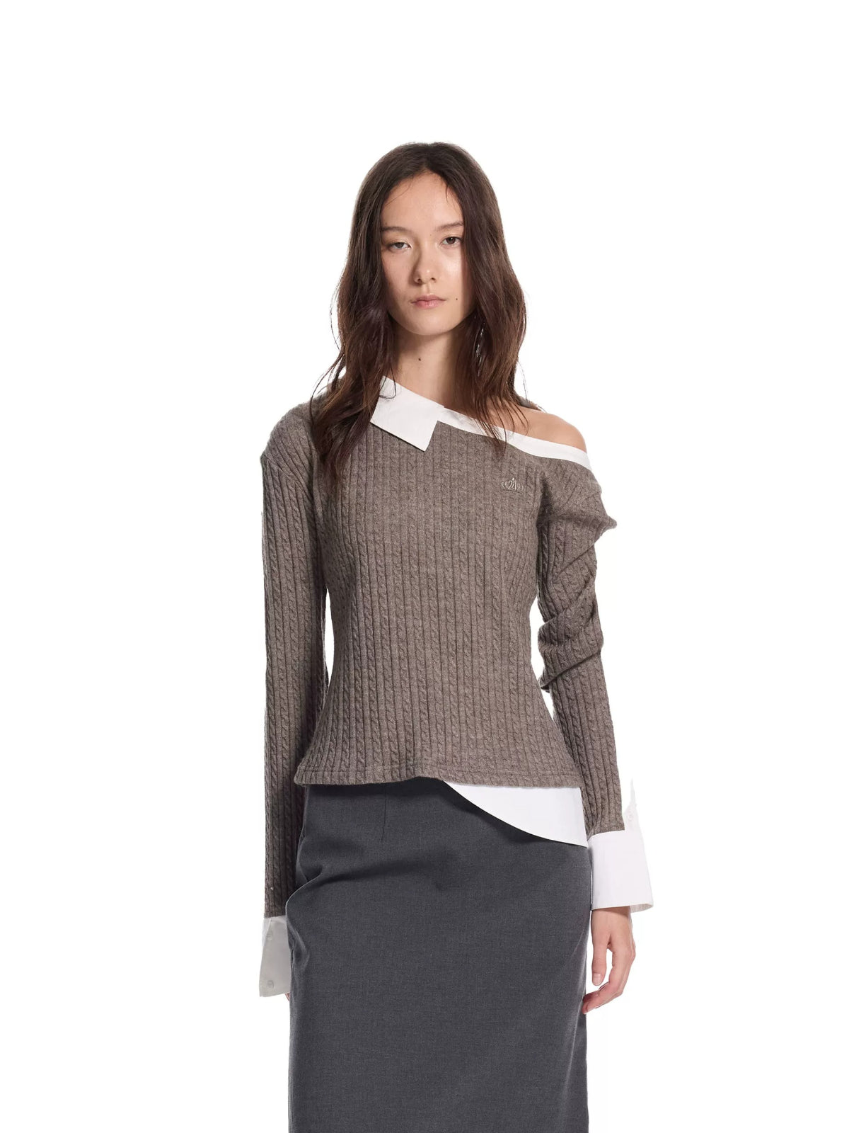 Layered Cable Knit Button Top