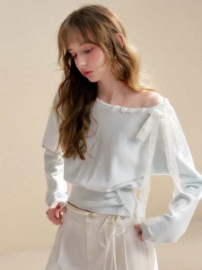 Mint Green Lace Tie Knit Pullover