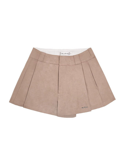 Pleated A-line Khaki Shorts