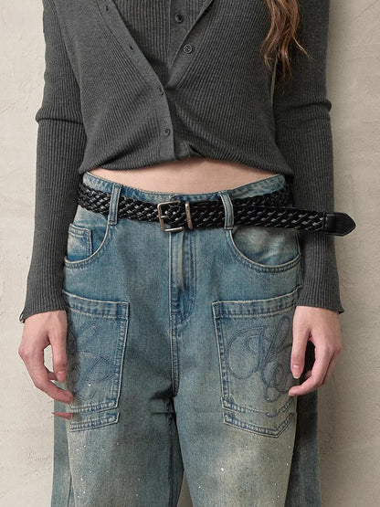 Black Braided Logo Belt