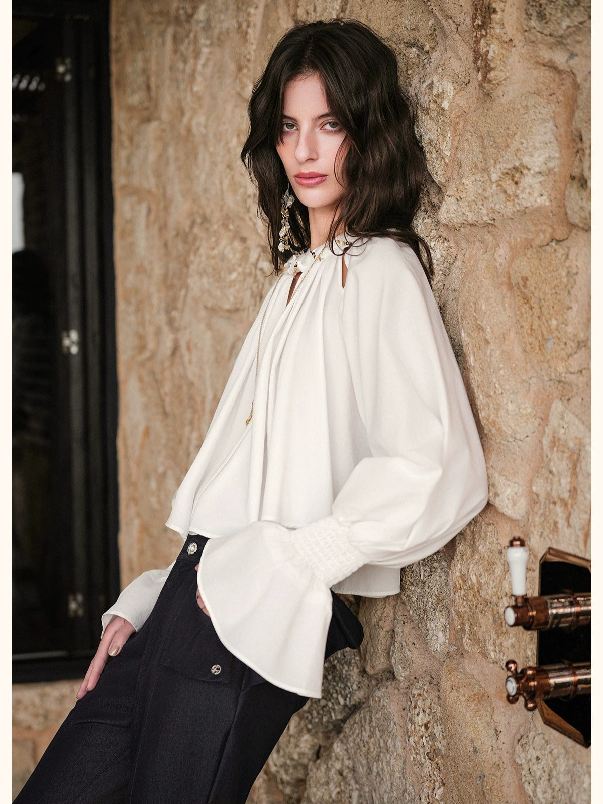 Rope Detail Flared Sleeve Blouse