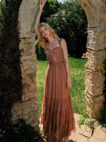 Tia Beaded Crochet Pleated Mesh Halter  Dress