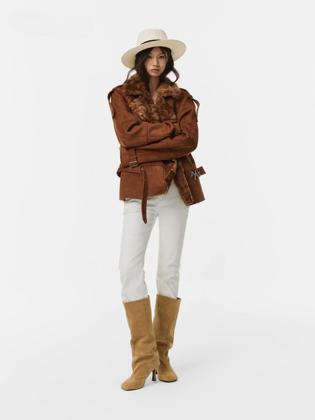 Faux Suede Plush Collar Coat