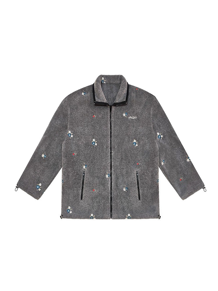 Floral Embroidered Fleece Jacket