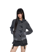Striped Hooded Patchwork Cardigan