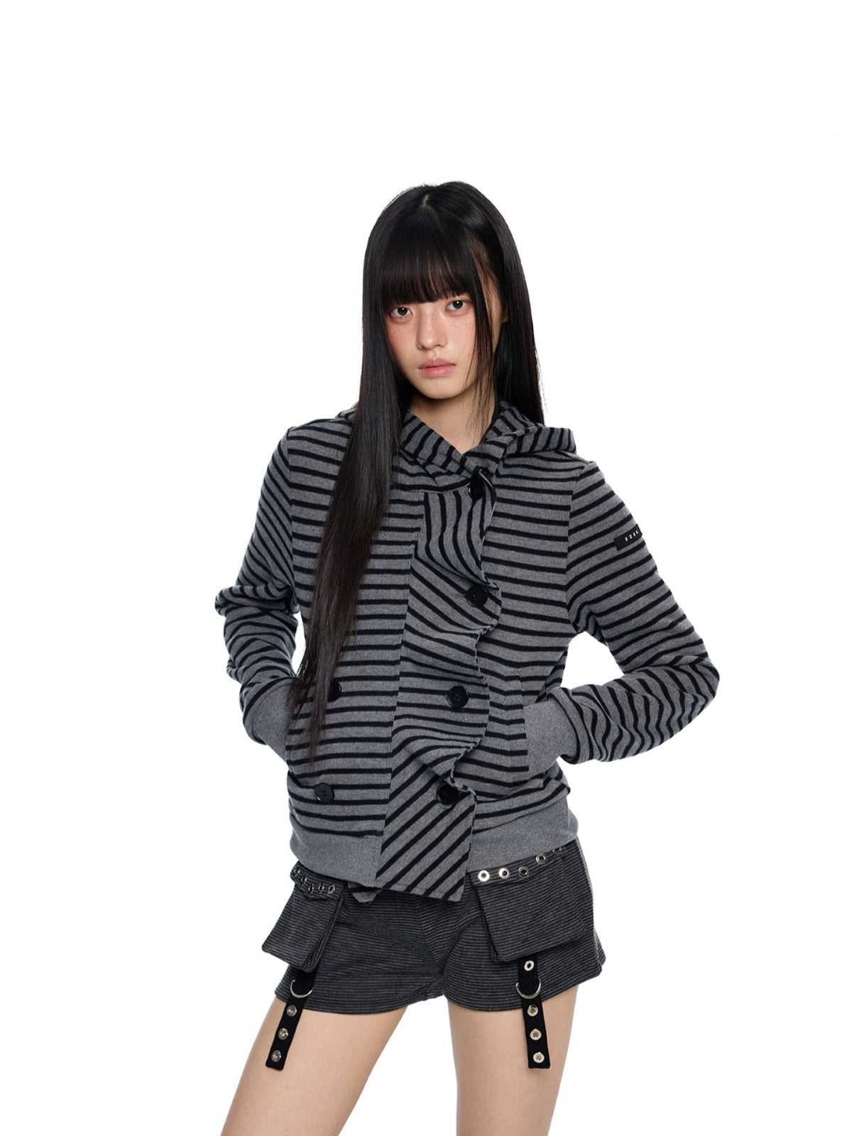 Striped Hooded Patchwork Cardigan