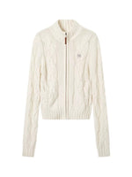 Wool Cable Knit Mock Neck Sweater