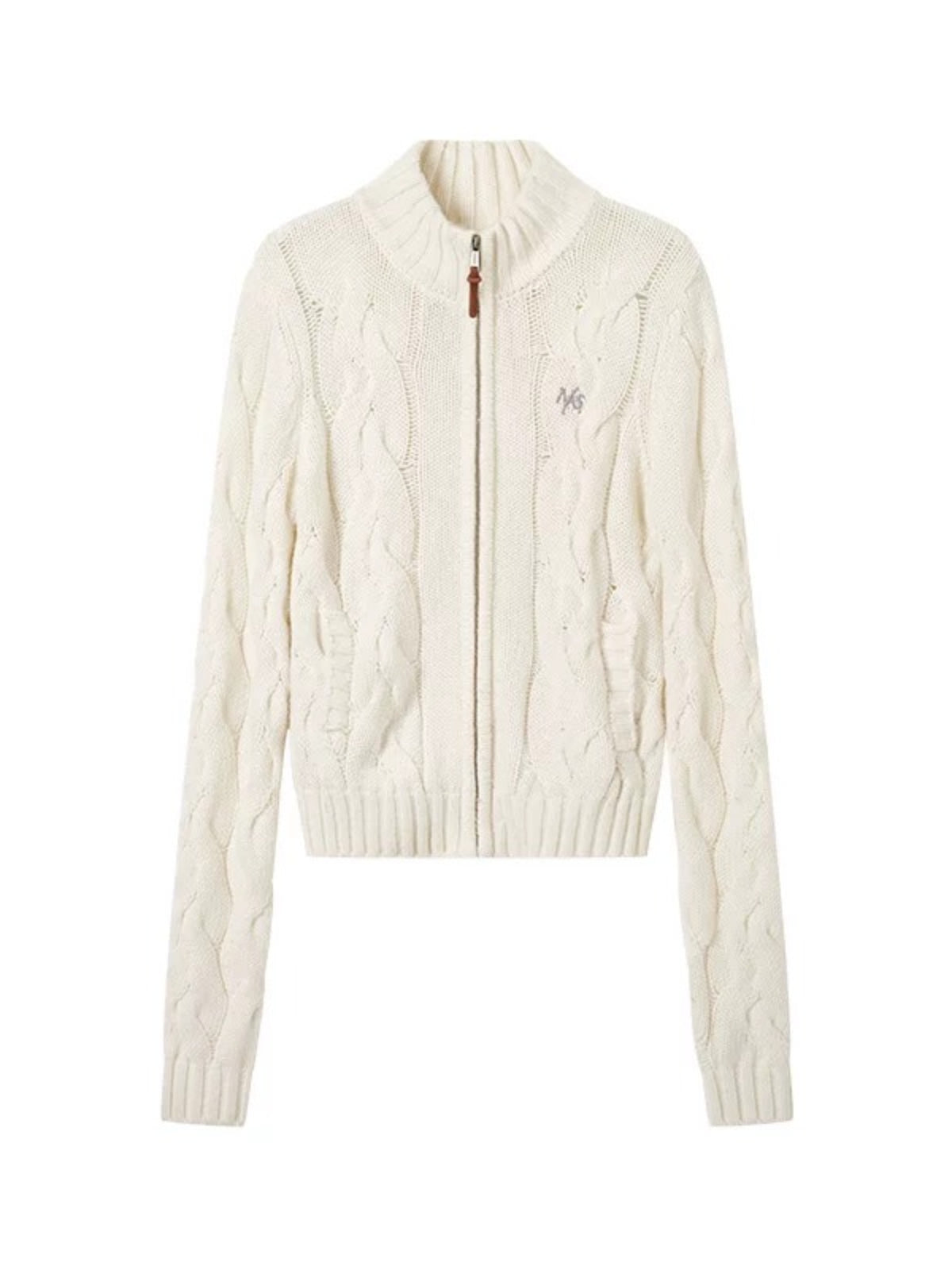Wool Cable Knit Mock Neck Sweater