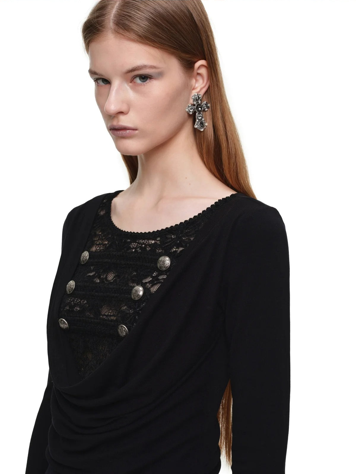 Lace Cowl Neck Knit Dress