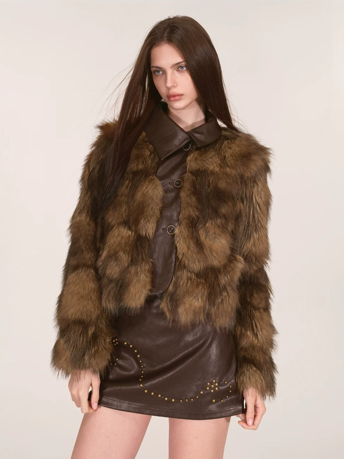 Asymmetric Collar Faux Fur Jacket
